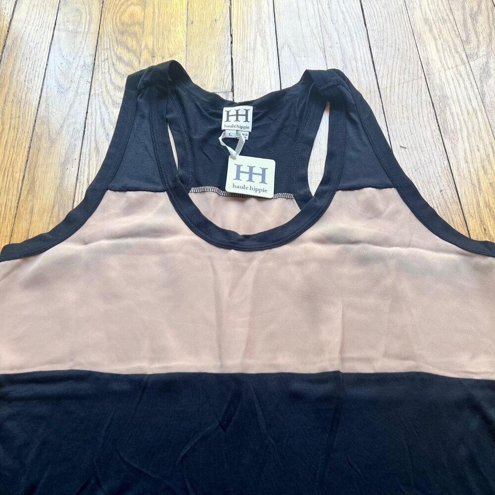 Haute Hippie size L NEW Beige Black Colorblock Scoop Neck Sleeveless Tank Top - Picture 5 of 12